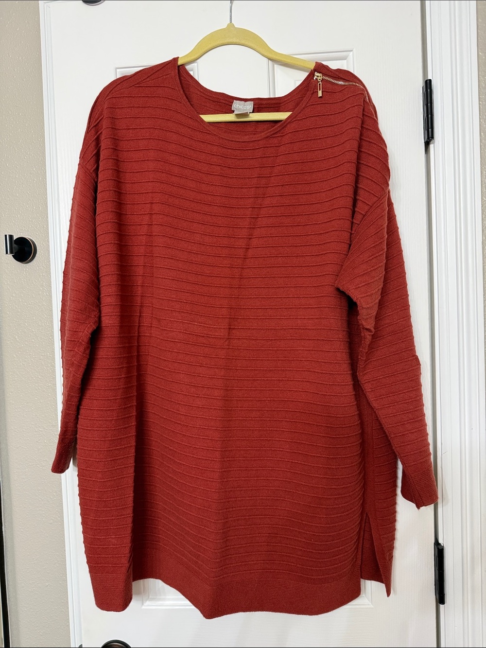 Chico's Brick Red Ribbed Tunic Top